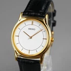 SEIKO 1995 Vintage V701-A100 Men's Watch Gold 32mm New Battery New Leather Band