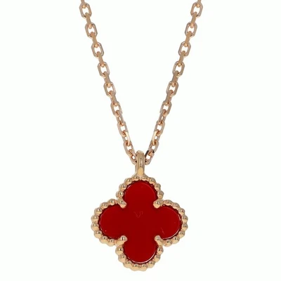 Van Cleef & Arpels Sweet Alhambra 18k Rose Gold Carnelian Pendant Necklace - Image 1 of 4