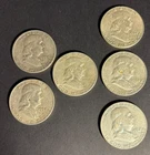 Lot of 6 Franklin Half Dollars 1954, 1958, 1960, 1962