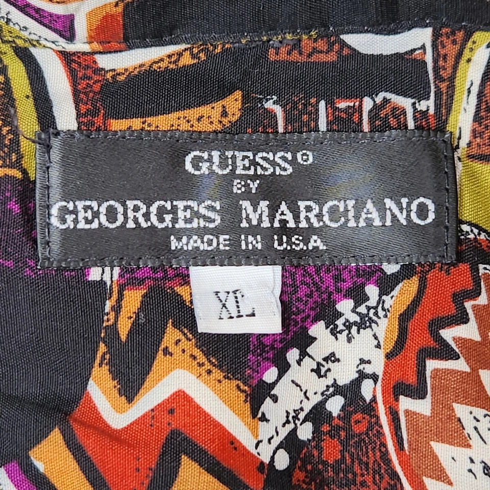Vintage GUESS Georges Marciano Shirt Men XL Abstract Wild Art Print USA Made 80s - Image 3 of 4