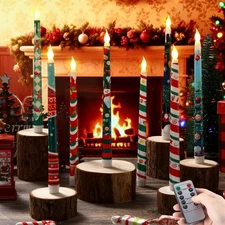 8 Pcs Christmas Flameless Taper Candles with Remote & Timer Christmas Battery...