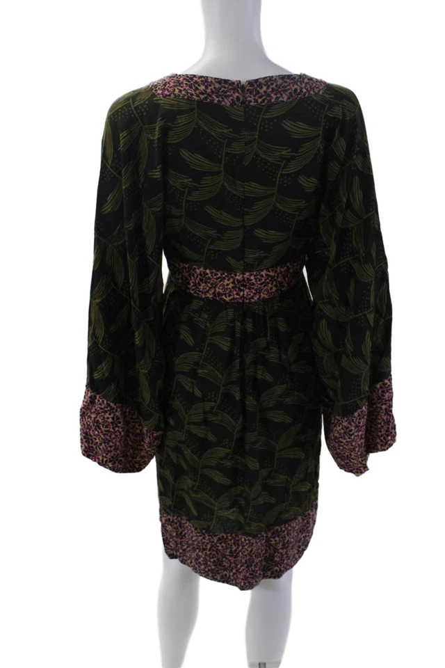 Rachel Rachel Roy Womens Leaf Printed V-Neck Bell Sleeve Dress Green Size 4 - Image 3 of 4