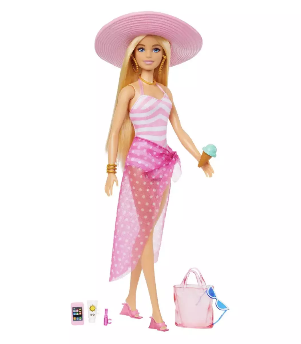 Mattel Barbie Doll with Swimsuit and Beach Themed Accessories Toy New with Box