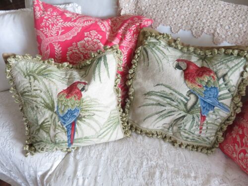 French Chick Aubusson style Petit Point Needlepoint Pillow Bright Parrot Bird - Picture 11 of 11