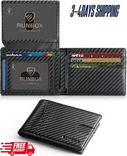 RUNBOX Wallet for Men Slim Rfid Leather 2 ID Window with Gift Box