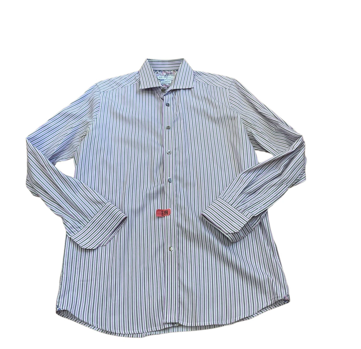 Chemise Homme Robert Graham Manches Longues Rayures Rouges - Taille L, 100% Coton, Occasion Très Bon état