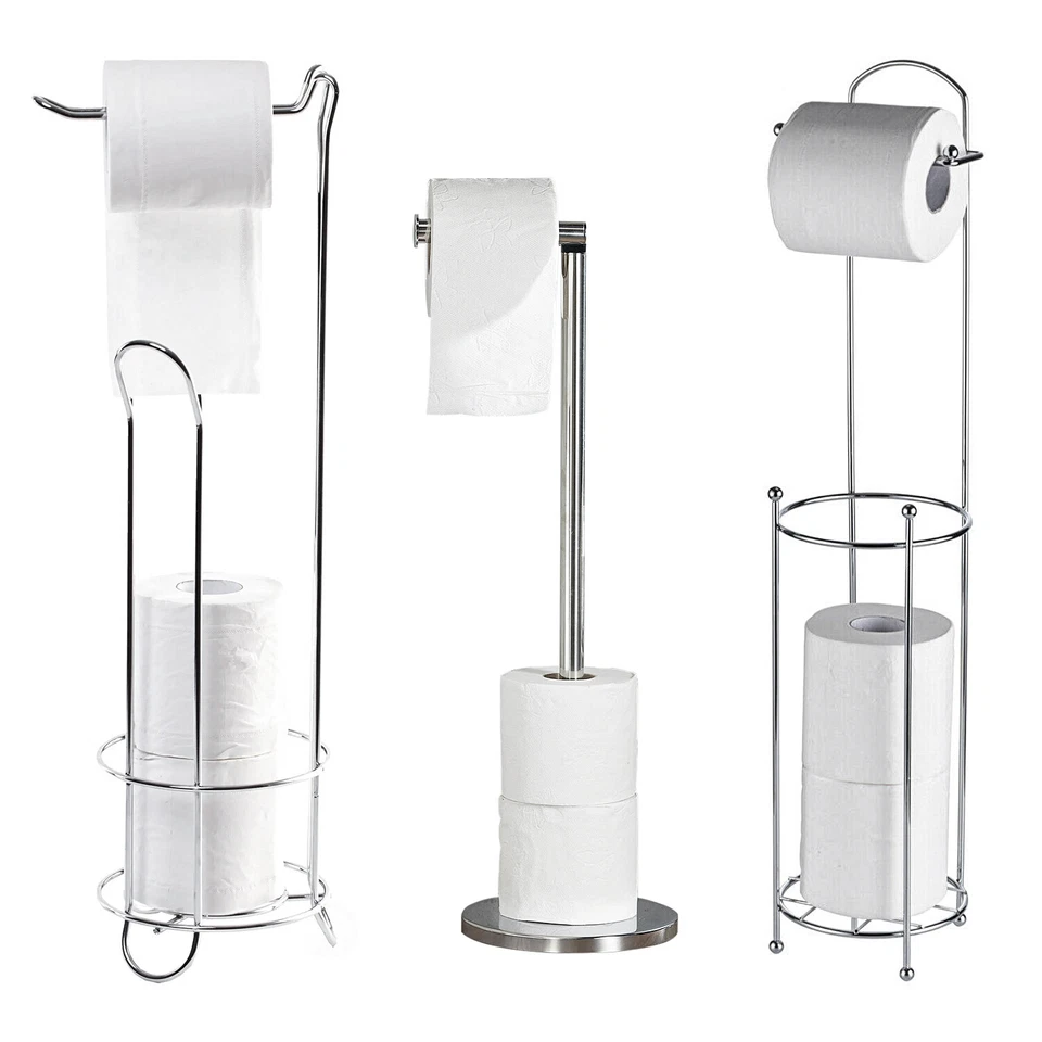 FREE STANDING CHROME TOILET PAPER LOO ROLL STORAGE HOLDER FRAME BATHROOM SHELF