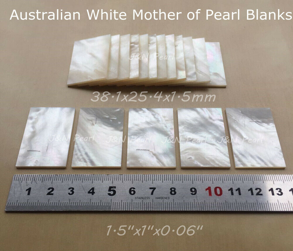 1.5”x1”x0.06”, 2pcs Australian White Mother of Pearl Rectangle Inlay Blanks