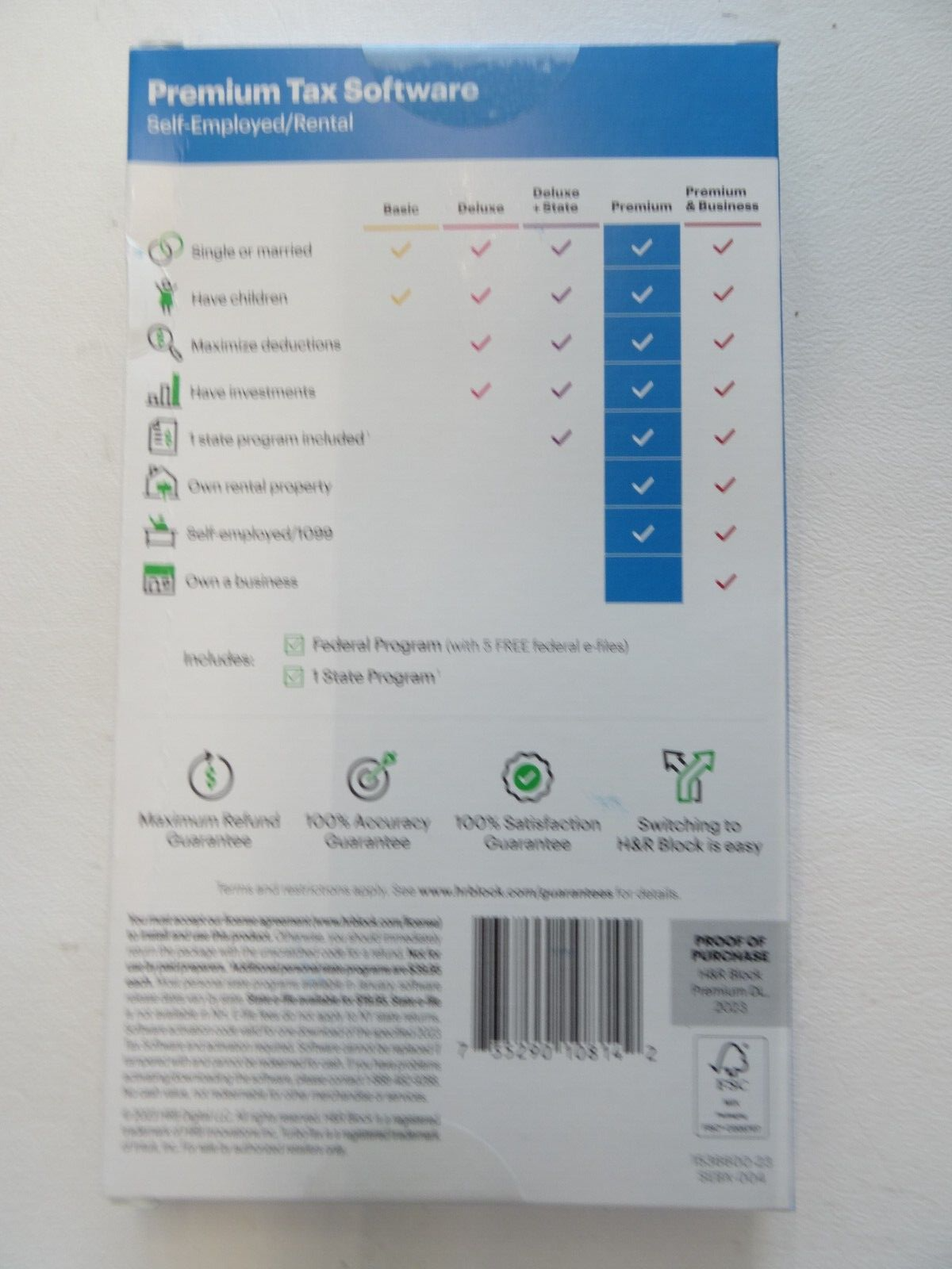 H&R Block Tax Software Premium 2023 WINDOWS PC/ Mac New 735290108142