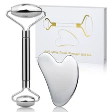 Stainless Steel Face roller and Gua Sha, Skin Care Roller for Wrinkles, Lifting