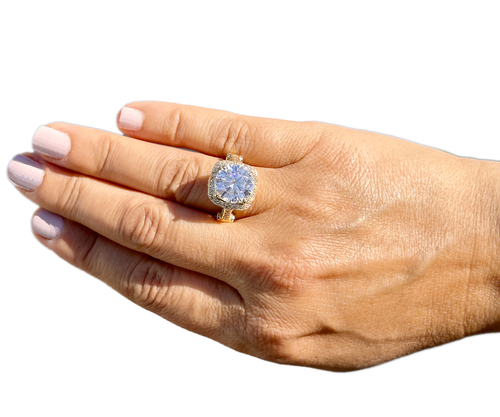 Round Cut Simulated Diamond Engagement Ring Bridal 14K Solid Yellow Gold 7.75CTW - Picture 11 of 15
