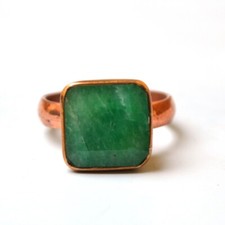 Square Cut Raw Emerald Gemstone Silver 18K Rose Gold Plated Gift Ring Size 7
