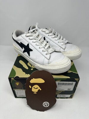 A BATHING APE US 9 #27  A MAD STA 'WHITE BLACK' Original Box Low Cut Sneakers 