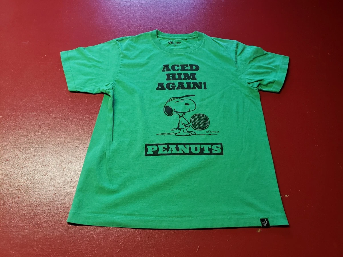 Uniqlo Tennis Peanuts T-Shirt Grn M Single Stitch 100% Cotton Snoopy