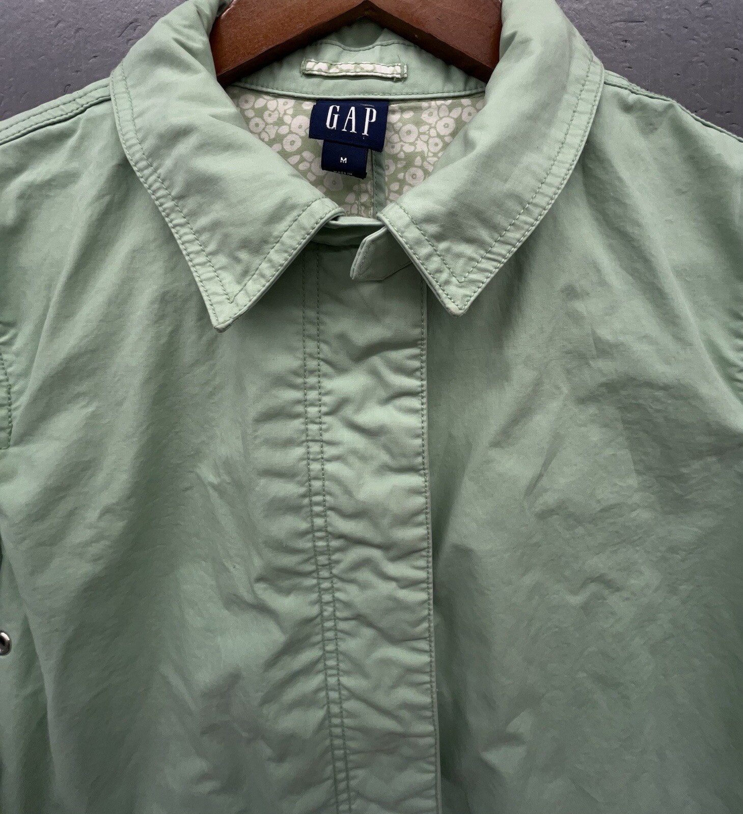 Gap Rain Trench Coat Women M Green Cotton Pockets Lined Preppy Old Money Jacket