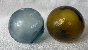 2 Vintage Japanese Glass Float  Amber/ Blue Colored Small Glass