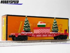 MTH RAILKING CHRISTMAS FLATCAR WITH LIGHTED CHRISTMAS TREES O GAUGE 30-76942 NEW