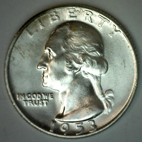 1953 D Washington UNCIRCULATED Silver Quarter 25c US Denver Mint Coin Genuine