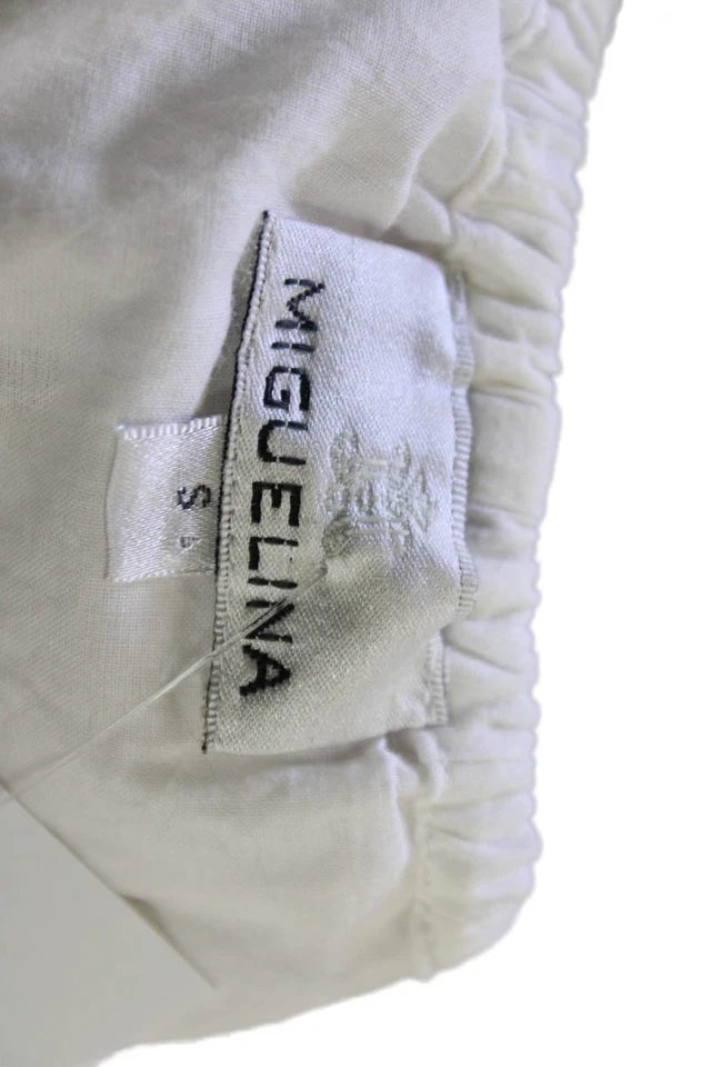 Miguelina Womens Cotton Off The Shoulder Geometric Eyelet Crop Top White Size S - Image 4 of 4