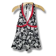 Liz Lange Maternity Women’s Black Red Floral Halter Swim Tankini Top Small