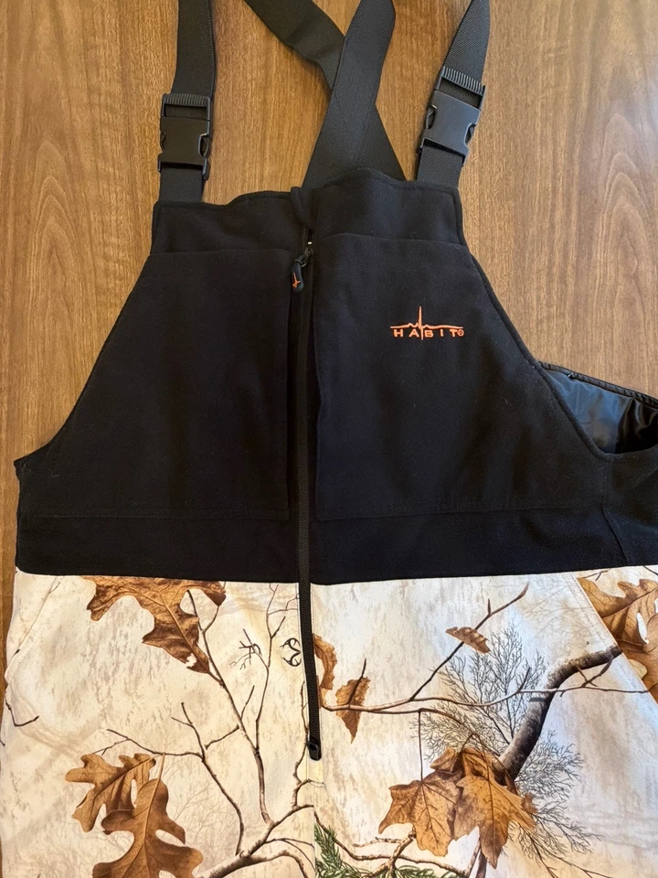 Habit Bibs White Snow Camo Mens XL Realtree Scent Factor Waterproof APHD Snow - Image 2 of 4