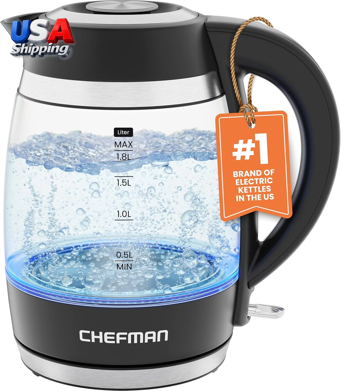 Electric Kettle 1.8L 1500W Fast Boil Cordless Borosilicate Glass Black