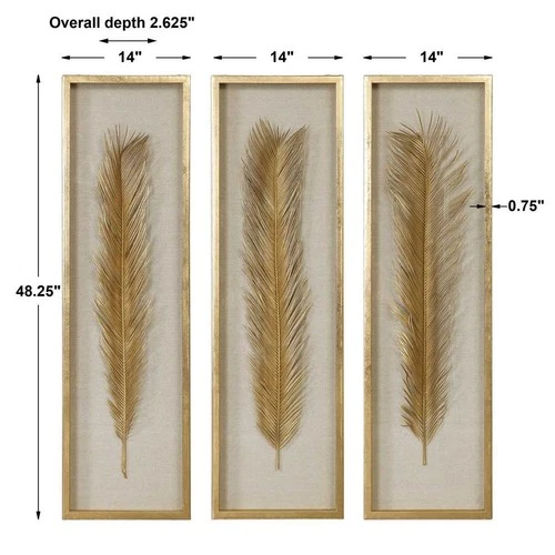 SET OF THREE 48" SAGO PALM LEAF INSPIRED SHADOW BOXES WALL ART UTTERMOST 04176 - Picture 6 of 6