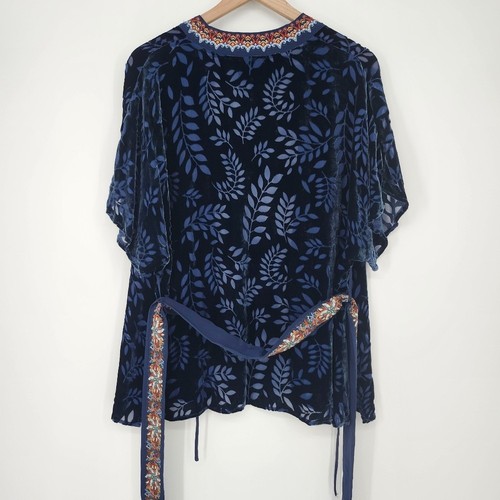 Top kimono donna Johnny Was Jade con cintura taglia M blu navy velluto burnout misto seta - Foto 5 di 10