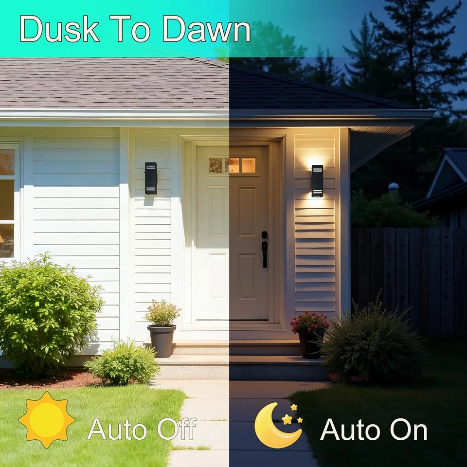 Luces de pared exteriores con sensor de movimiento, aplique de porche y patio de anochecer a amanecer con E26... Foto 4 de 4