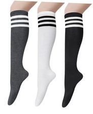 Women's Knee High Socks Cotton Stockings for Women Long Dark Grey White Black