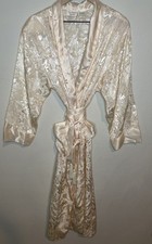 VTG Victorias Secret Gold Label Long Ivory Satin Robe Tie Belt Women  s PS