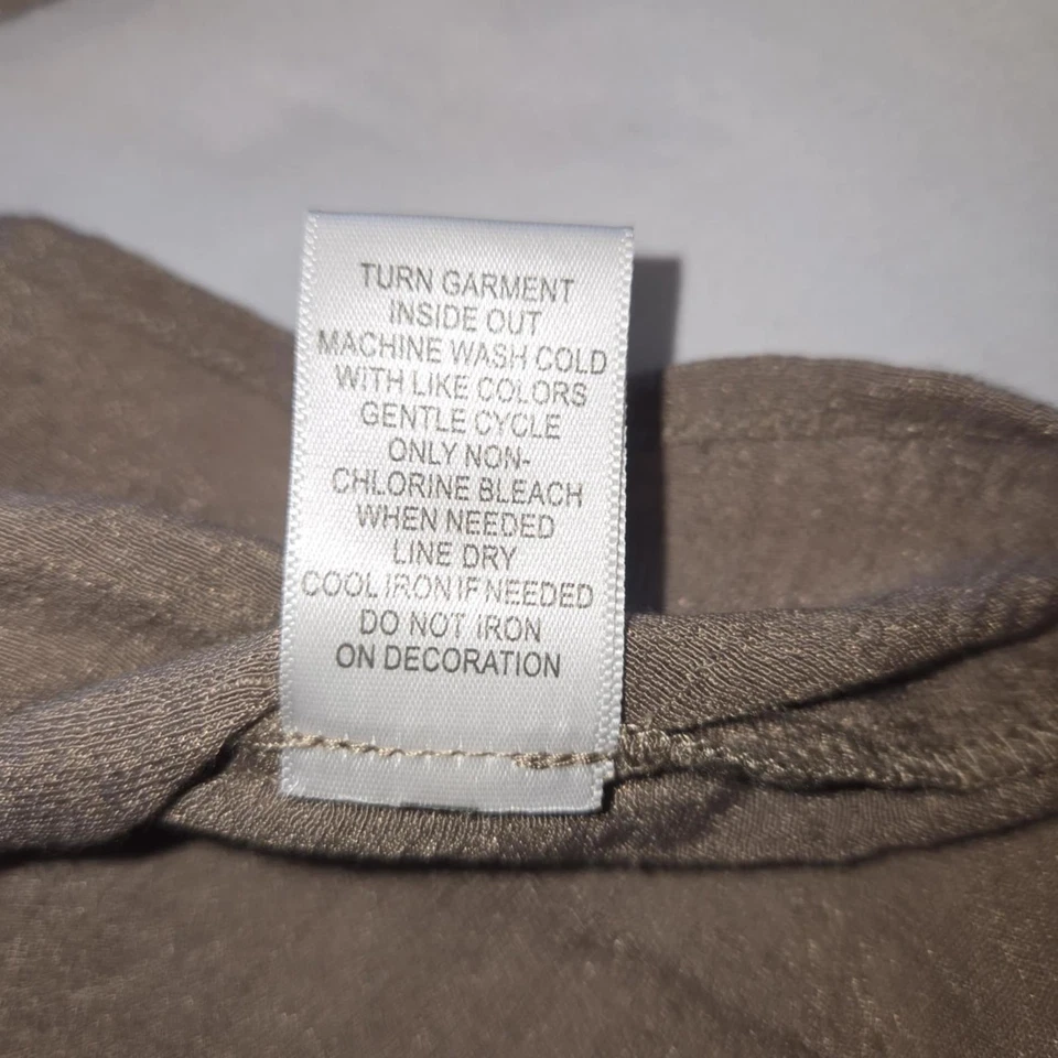 Camisa Krazy Kat Mujer M Taupe Manga 3/4 Lino Informal Abotonada Lentejuelas Foto 4 de 4