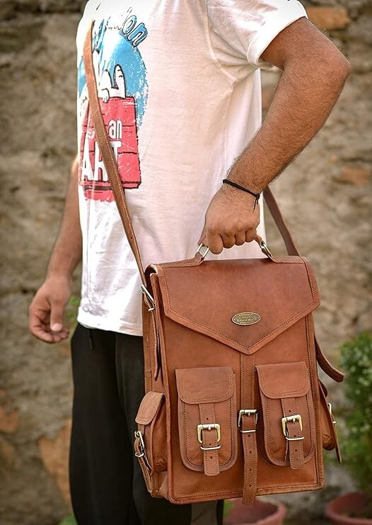 Vintage Genuine Leather Messenger Rucksack Backpack for Men-image