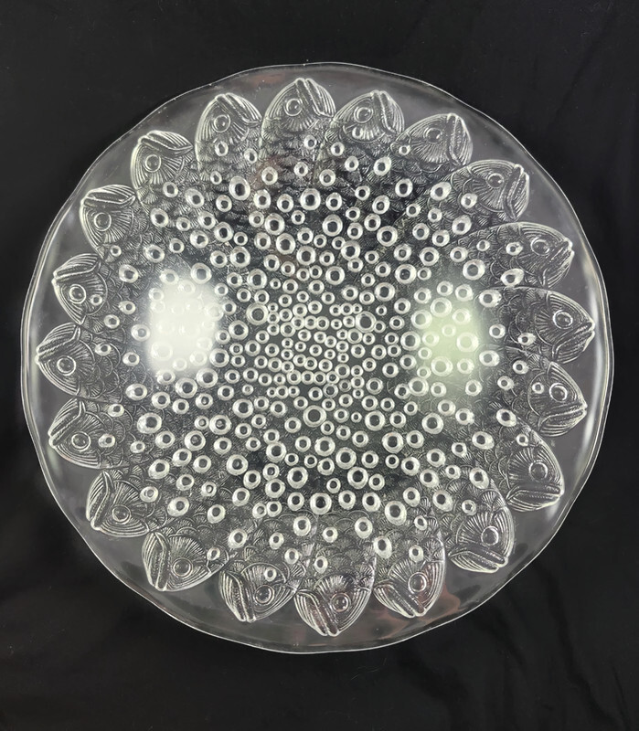 LALIQUE 波模様 クリスタル皿 Lalique France Roscoff Koi Fish Bubbles French Crystal