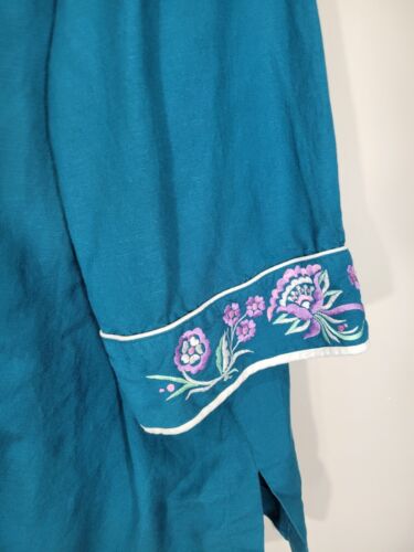 Bob Mackie Wearable Art Blazer 2X Teal Linen Blend Floral Embroidered Jacket - Picture 2 of 8