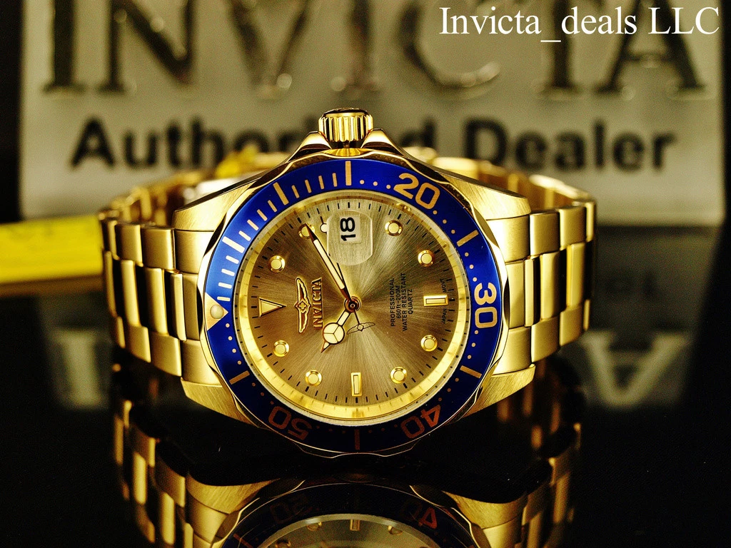 Invicta Men s 40mm Pro Diver Champagne Dial Gold Tone SS 200m