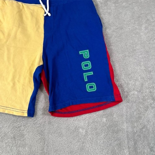 Polo Ralph Lauren Boy's Fleece Shorts Size L (14-16) Yellow Blue Casual Lounge - Picture 2 of 9