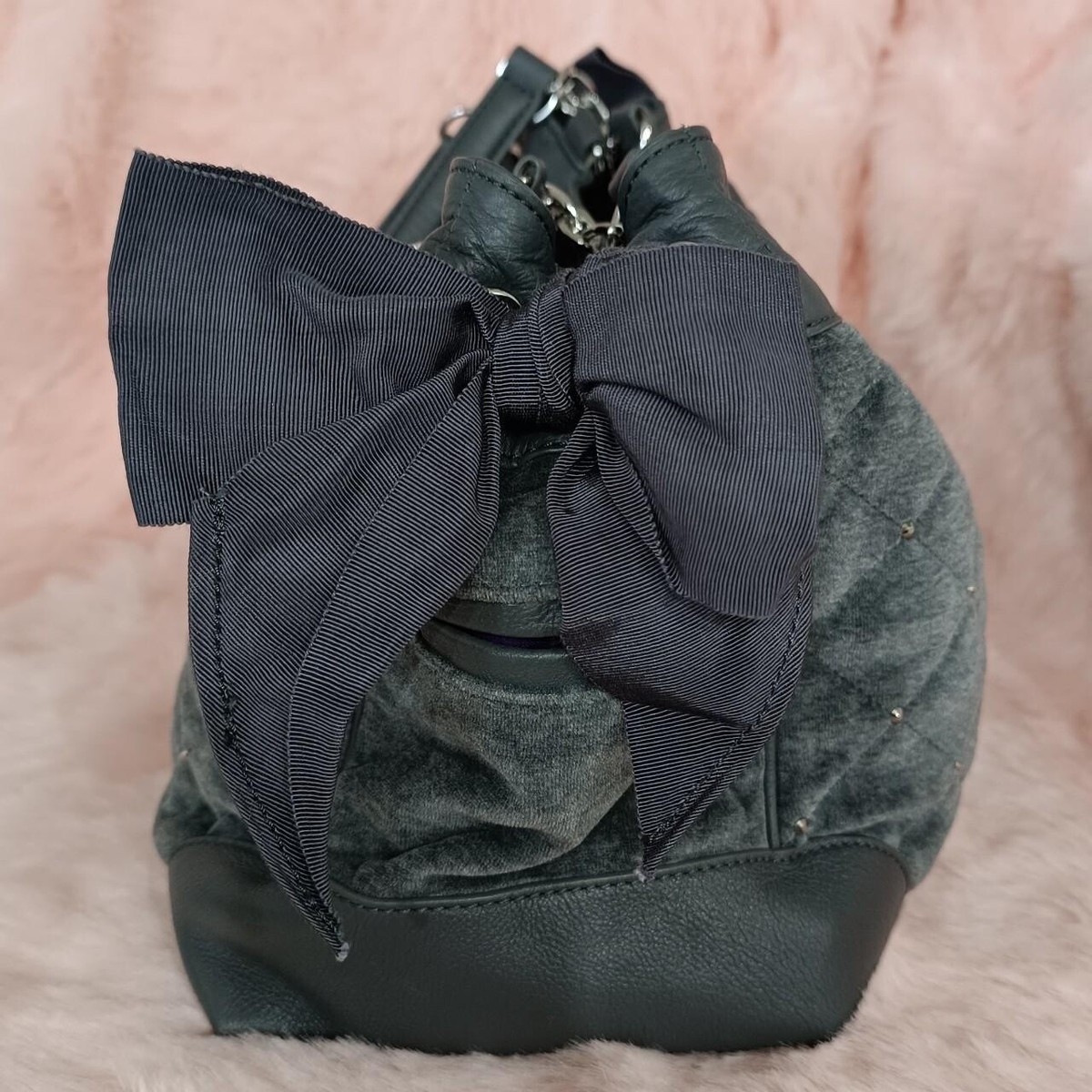 Juicy Couture Daydreamer Gray Tote Bag Purse Vintage Double Bow 