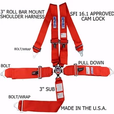 RJS SFI 16.1 CAM LOCK 5 POINT RACING HARNESS ROLL BAR MOUNT BOLT IN RED 1032504