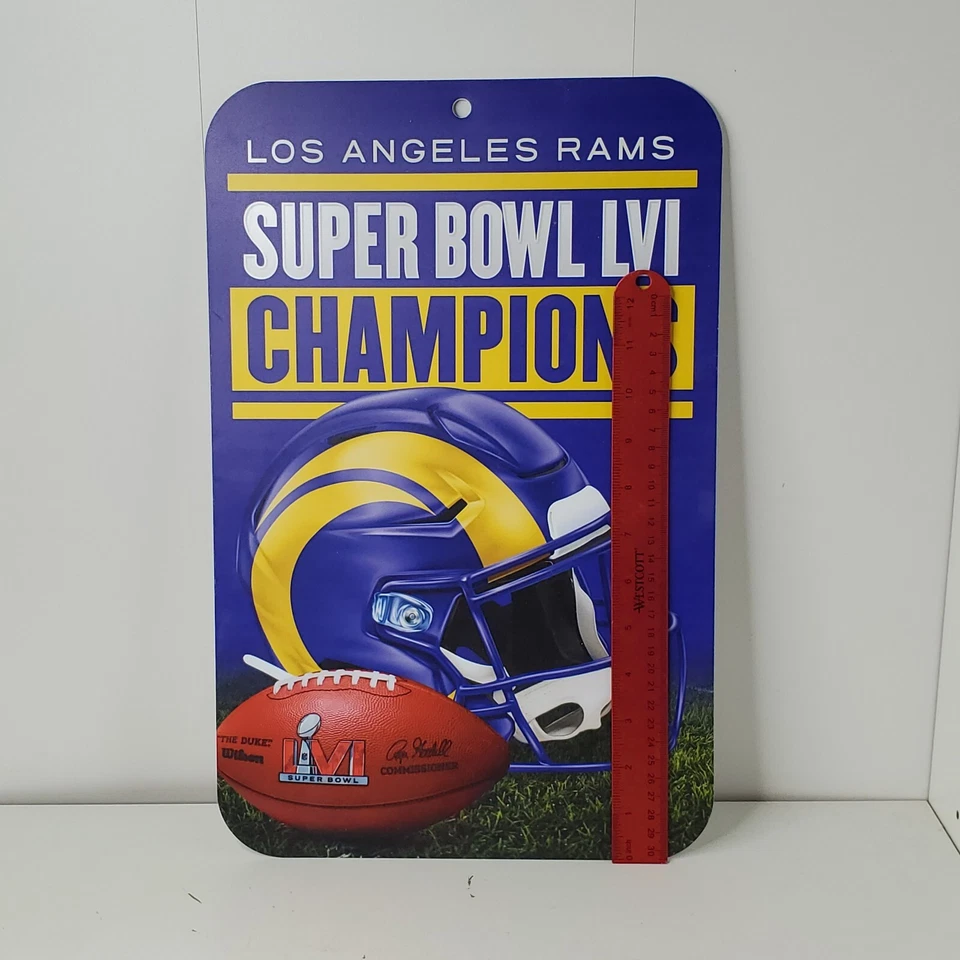 Letrero plástico de vestuario del Super Bowl LVI de Los Angeles Rams 11x17 campeones de la NFL Foto 3 de 4