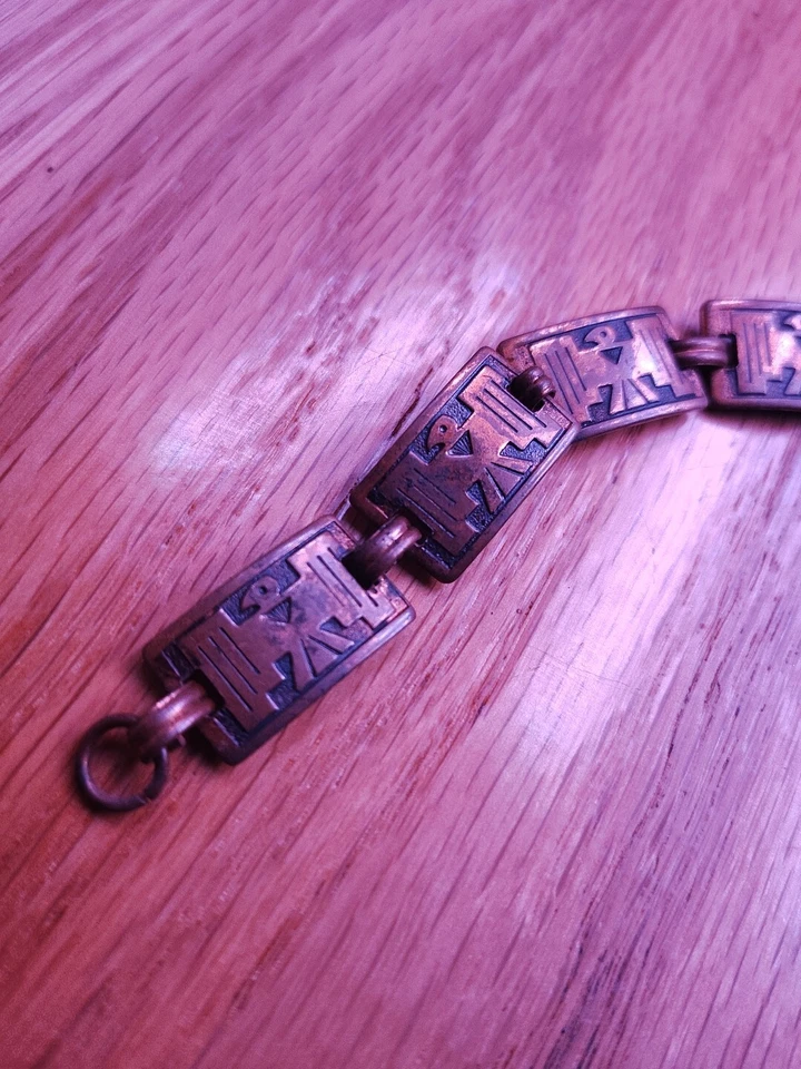 Brazalete Thunderbird 1/2" indio azteca raro vintage de cobre macizo 7,5"  Foto 3 de 4