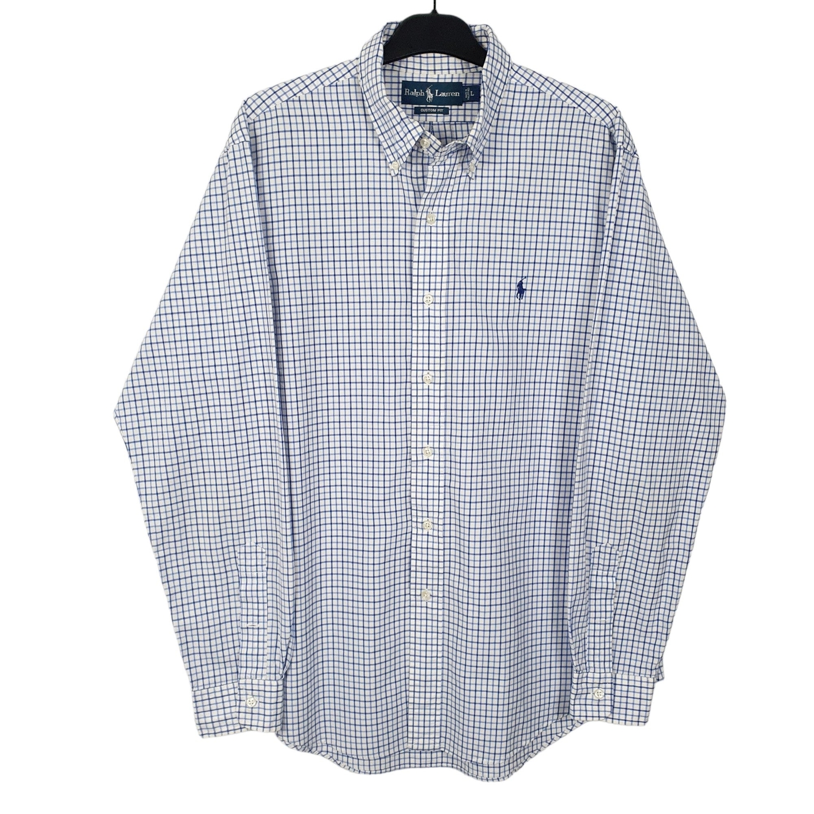 RALPH LAUREN White Check Shirt Custom Fit Long Sleeve Casual Cotton Mens M