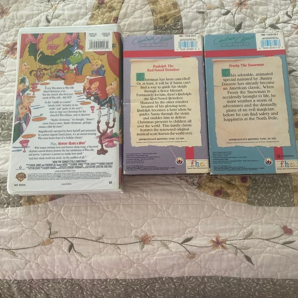 Lot of 3 VHS Christmas Movies Cartoons Grinch Rudolph Frosty '90's Kids Cartoons Foto 2 de 4
