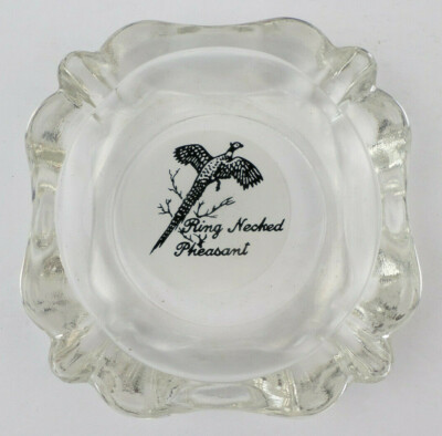 Vintage Hunter Game Ring Necked Pheasant Ashtray Glass 4'' x 4''