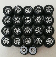 HOT WHEELS 5 SPOKE R/R RUBBER WHEELS TIRES 11 SETS 1/64 SIZE 13/10 Hoosier 