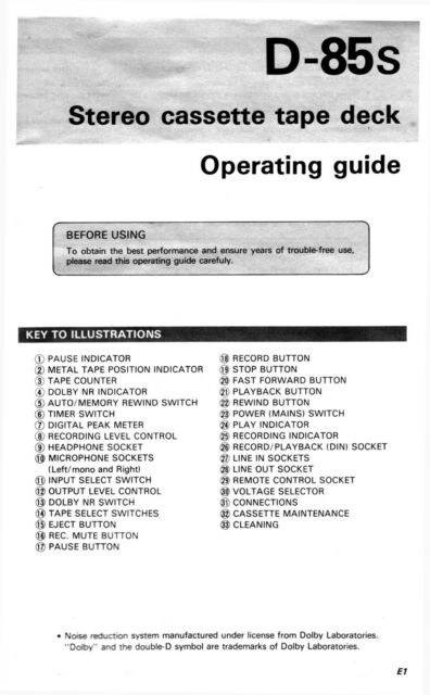 Operating Instructions for hitachi D-85 S