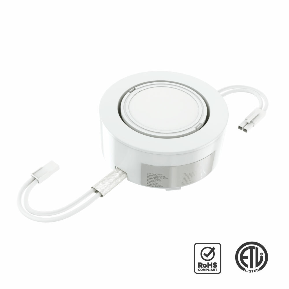 LED Puck Light 3 Watts 3000K/5000K, White Trim 3Pcs Kit Under