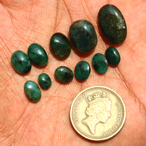11 Pcs Natural Zambian Emerald Untreated 6.6mm-17mm Cabochon Loose Gemstones Lot - Picture 7 of 17