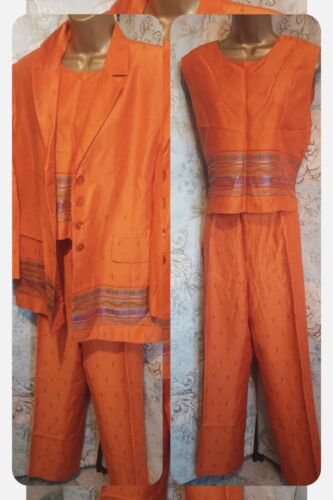 Womens orange stripe lauriele creations paris suit top jacket trousers blazer 14 - Picture 1 of 5