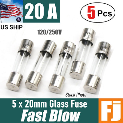 5 Pcs  Fast-Blow Fuse 20A 250V Glass Fuses 5 x 20 mm (20 Amp) | US Ship